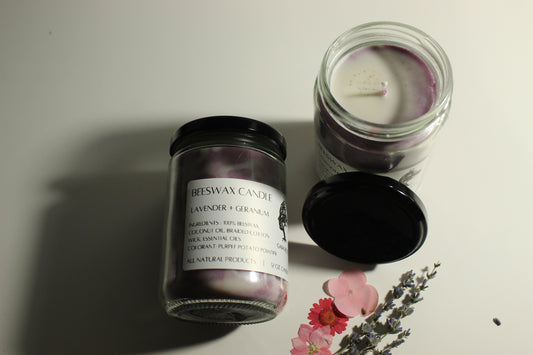 BEESWAX CANDLE  LAVENDER + GERANIUM