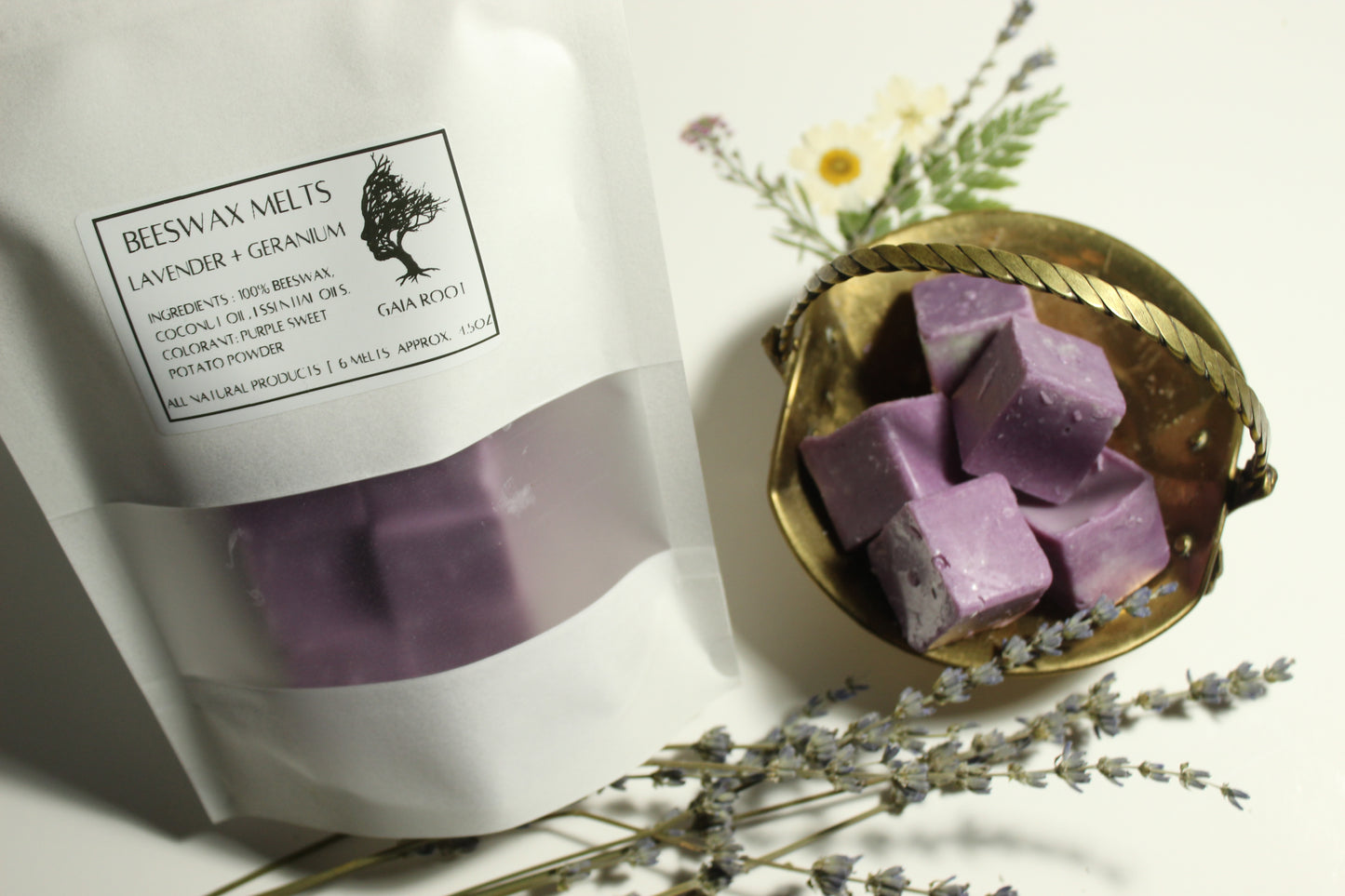 BEESWAX WAX MELTS  LAVENDER + GERANIUM