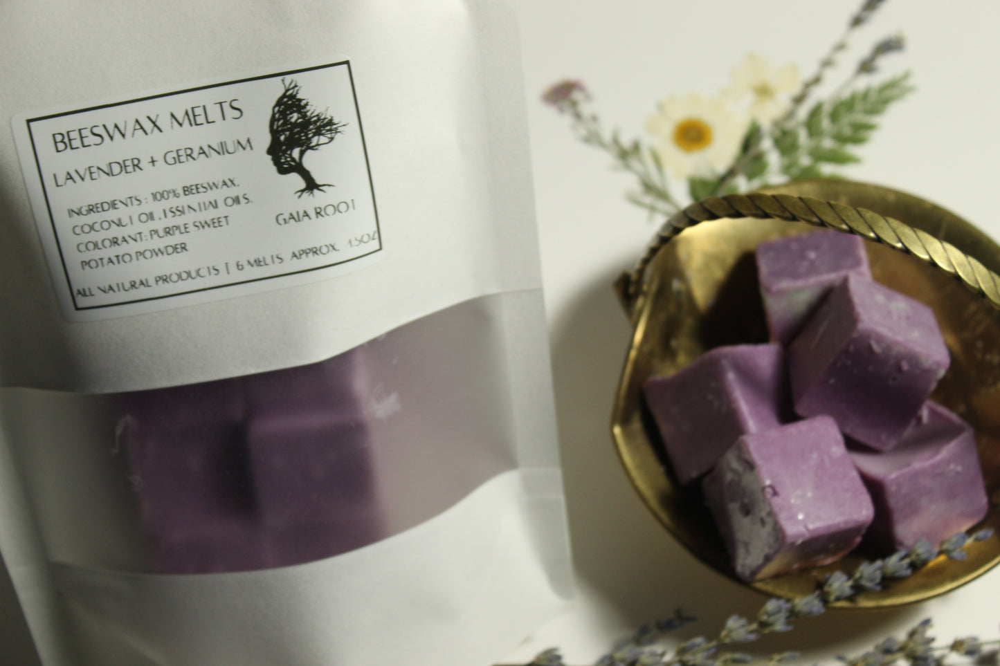 BEESWAX WAX MELTS  LAVENDER + GERANIUM