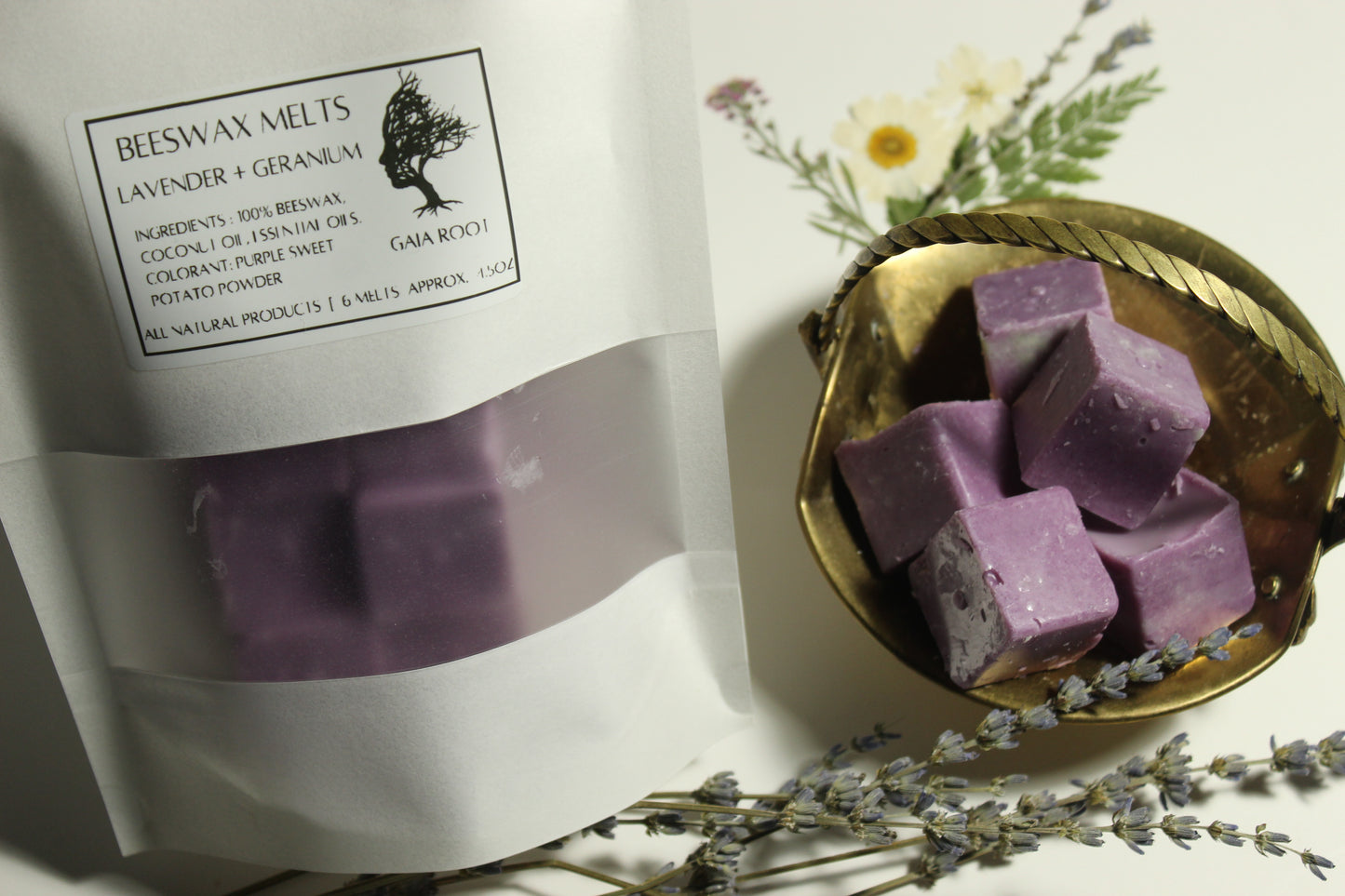 BEESWAX WAX MELTS  LAVENDER + GERANIUM